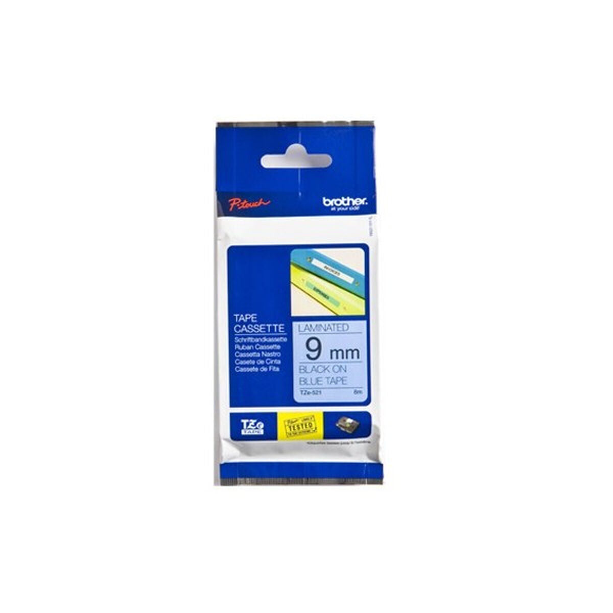 BROTHER P-TOUCH TZE-521 noir sur bleu 9mm