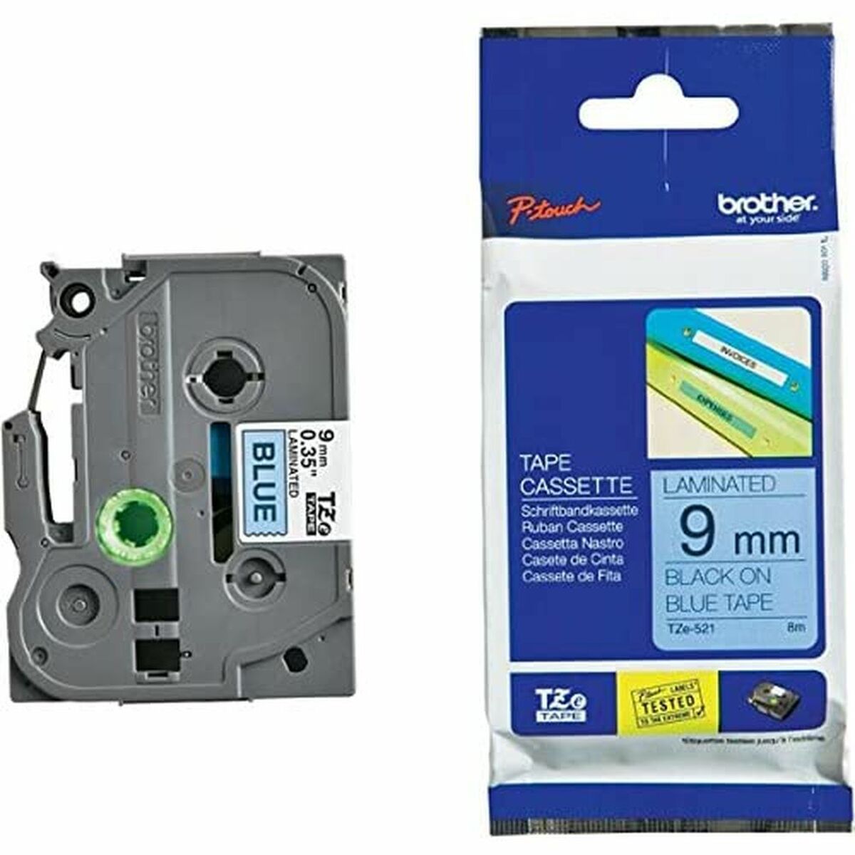 BROTHER P-TOUCH TZE-521 noir sur bleu 9mm