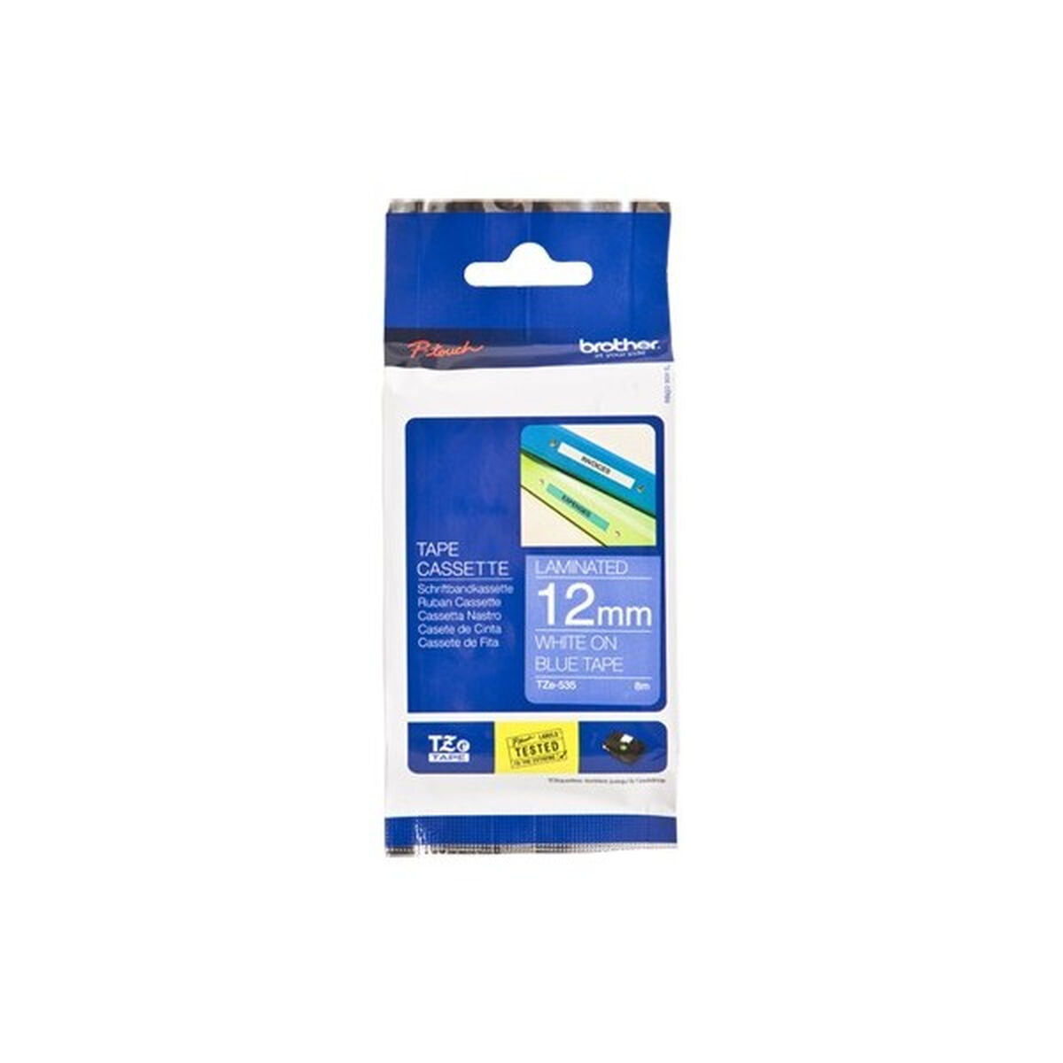 BROTHER P-TOUCH TZE-535 blanc sur hard bleu 12mm