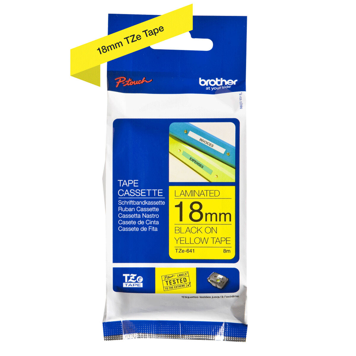 BROTHER P-TOUCH TZE-641 noir sur jaune  18mm