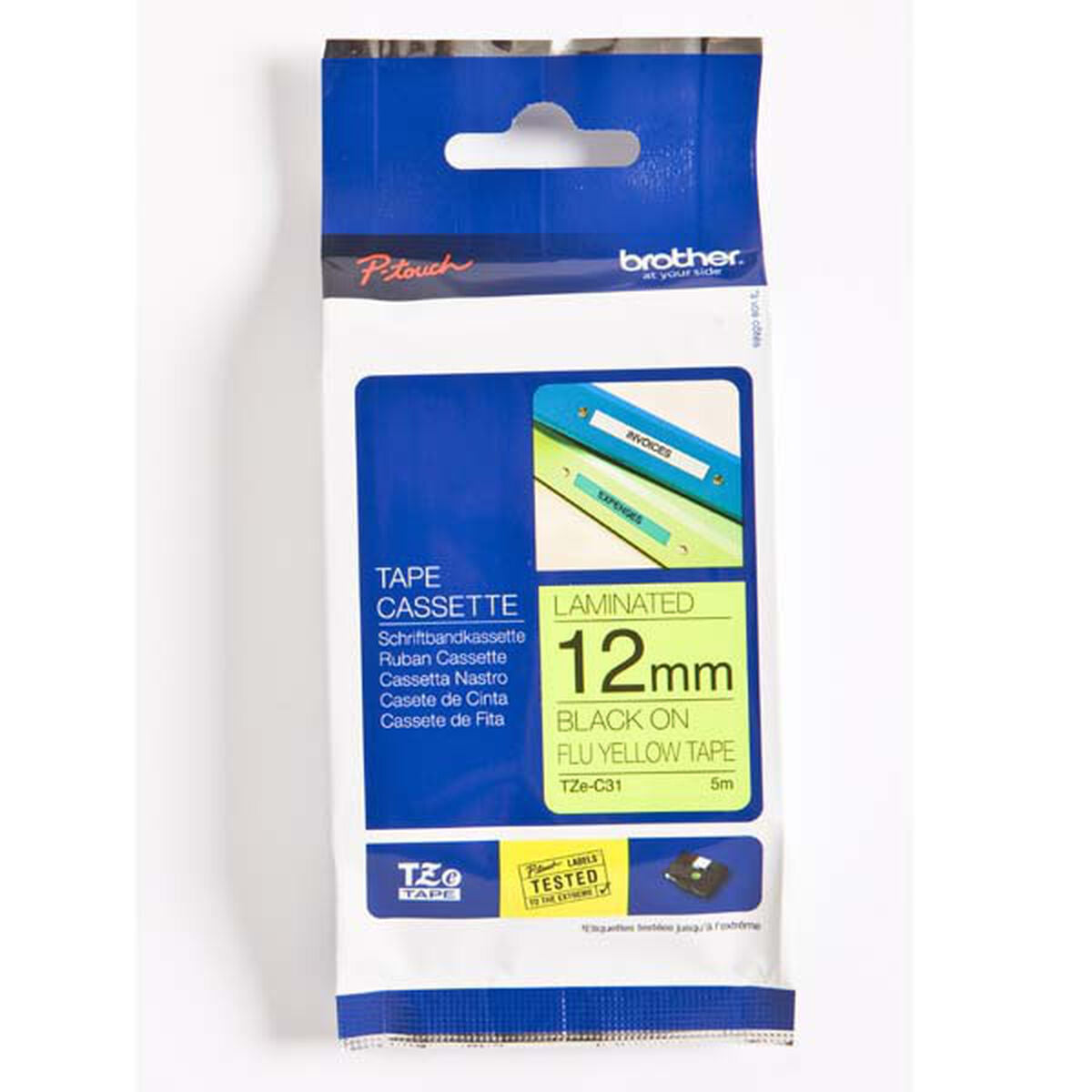 BROTHER P-TOUCH TZE-C31 noir sur neonjaune  12mm