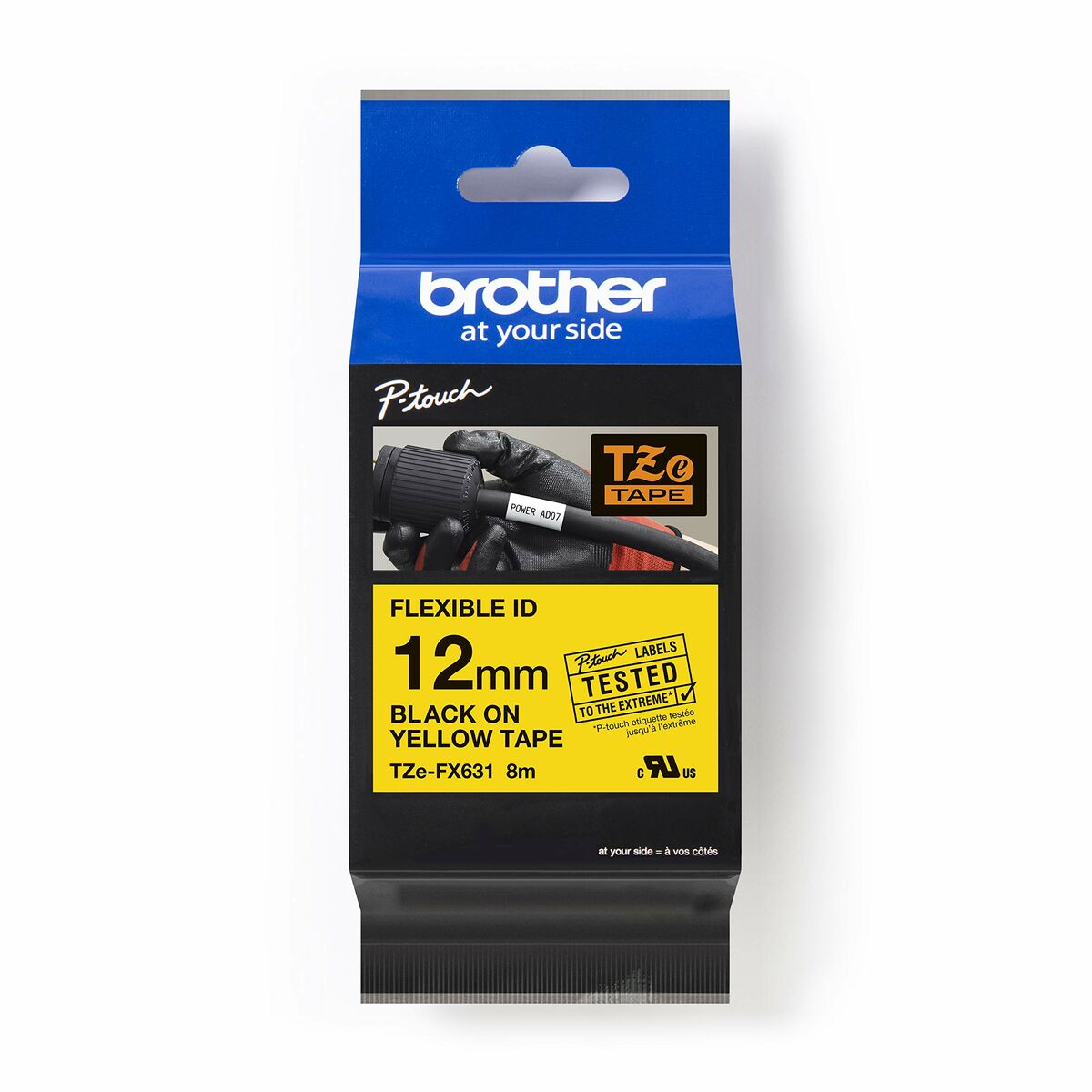 BROTHER P-TOUCH TZE-FX631 noir sur jaune  12mm