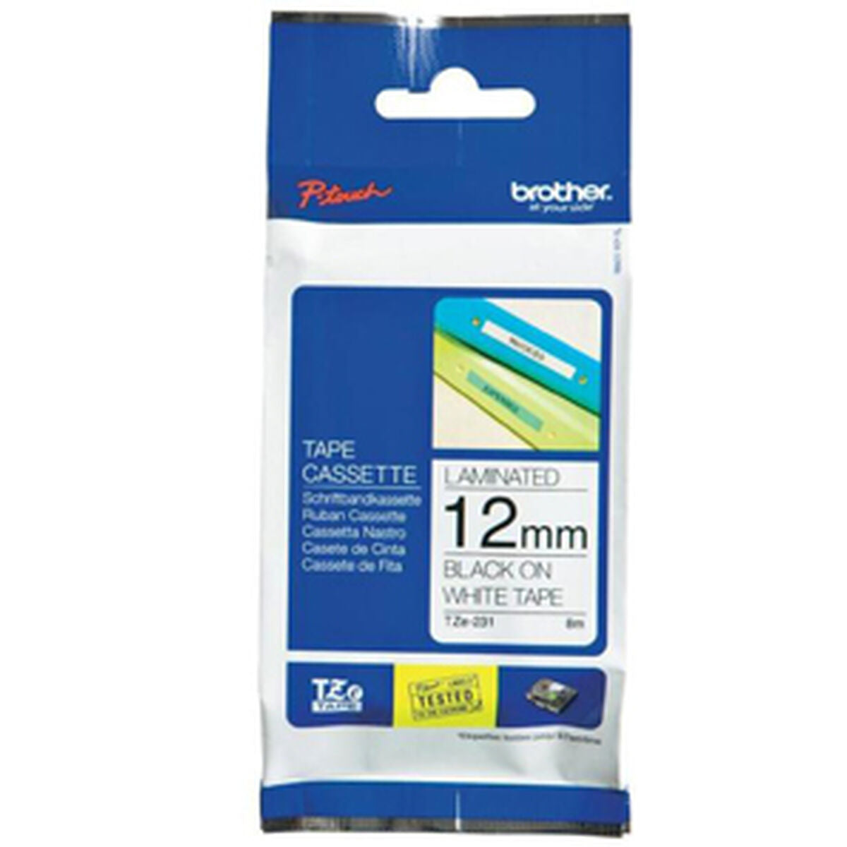 BROTHER P-TOUCH TZE-N231 noir sur blanc 12mm pièce