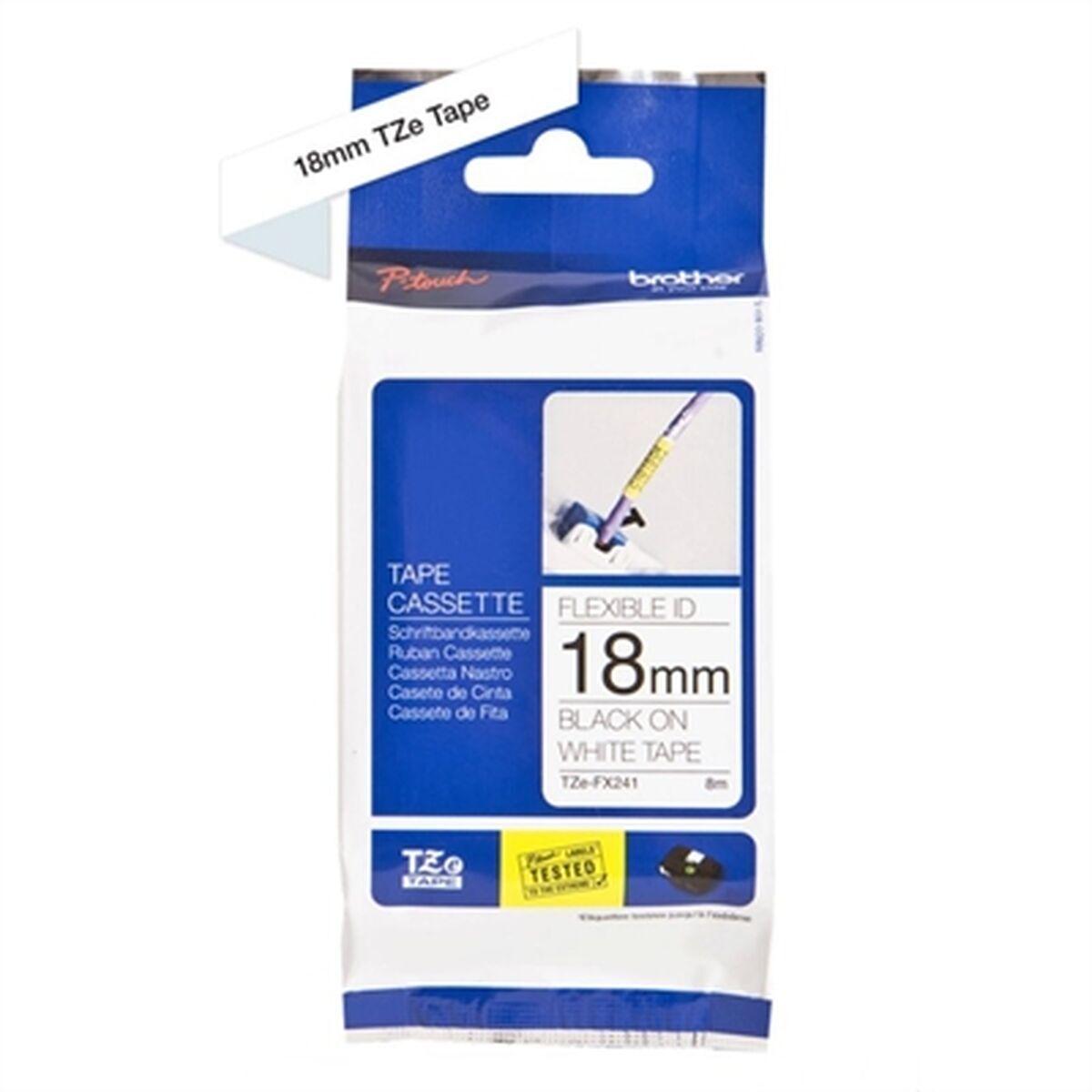 BROTHER P-TOUCH TZE-FX241 noir sur blanc 18mm