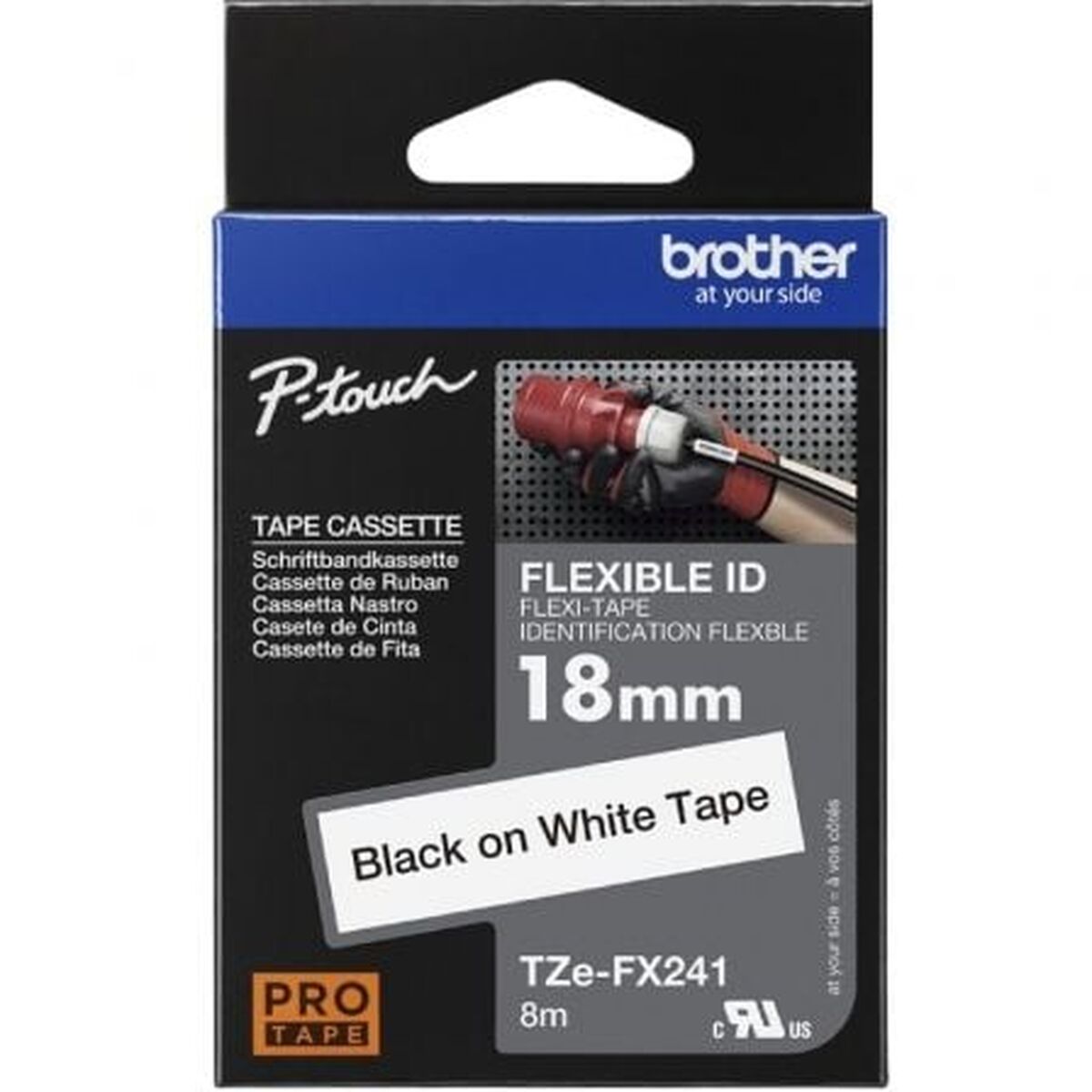 BROTHER P-TOUCH TZE-FX241 noir sur blanc 18mm