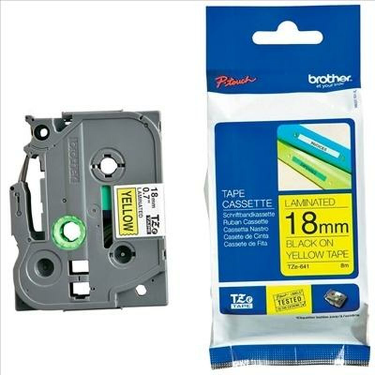 BROTHER P-TOUCH TZE-S641 noir sur jaune  18mm extra gluey