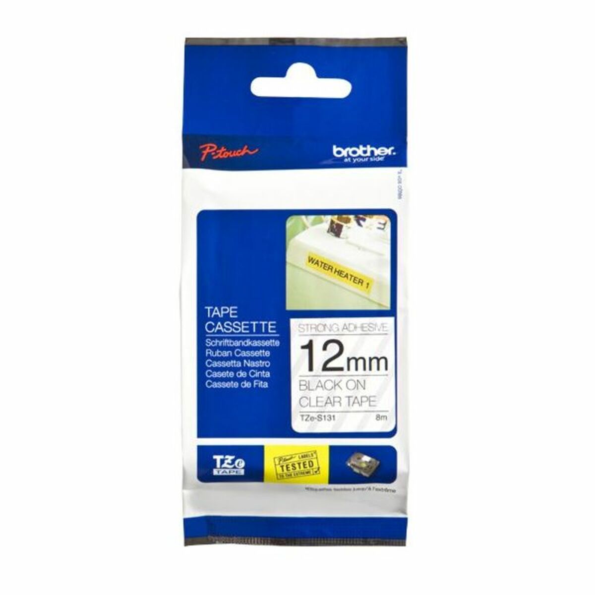 BROTHER P-TOUCH TZE-S131 noir sur clear 12mm extra gluant