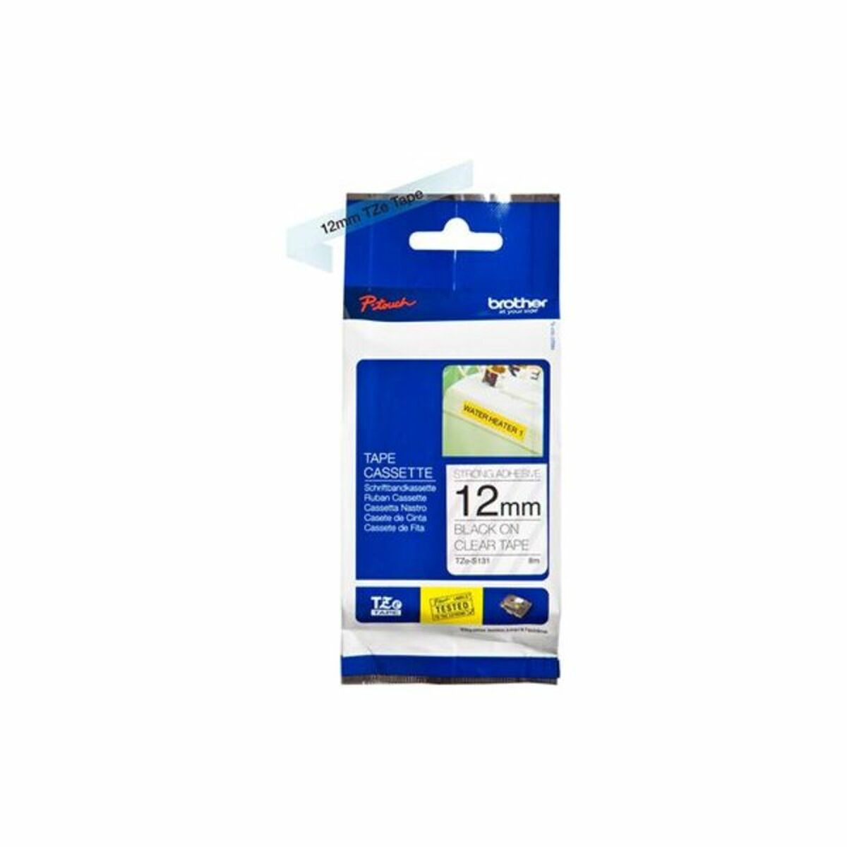 BROTHER P-TOUCH TZE-S131 noir sur clear 12mm extra gluant