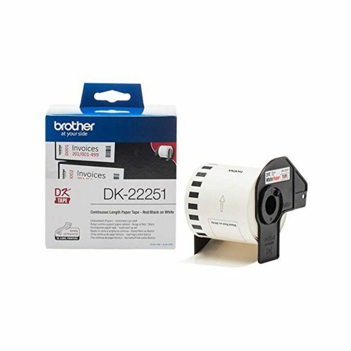 BROTHER Ruban DK tape - Rouleau continu adhésif 62mm x 30m - Impression noir et rouge