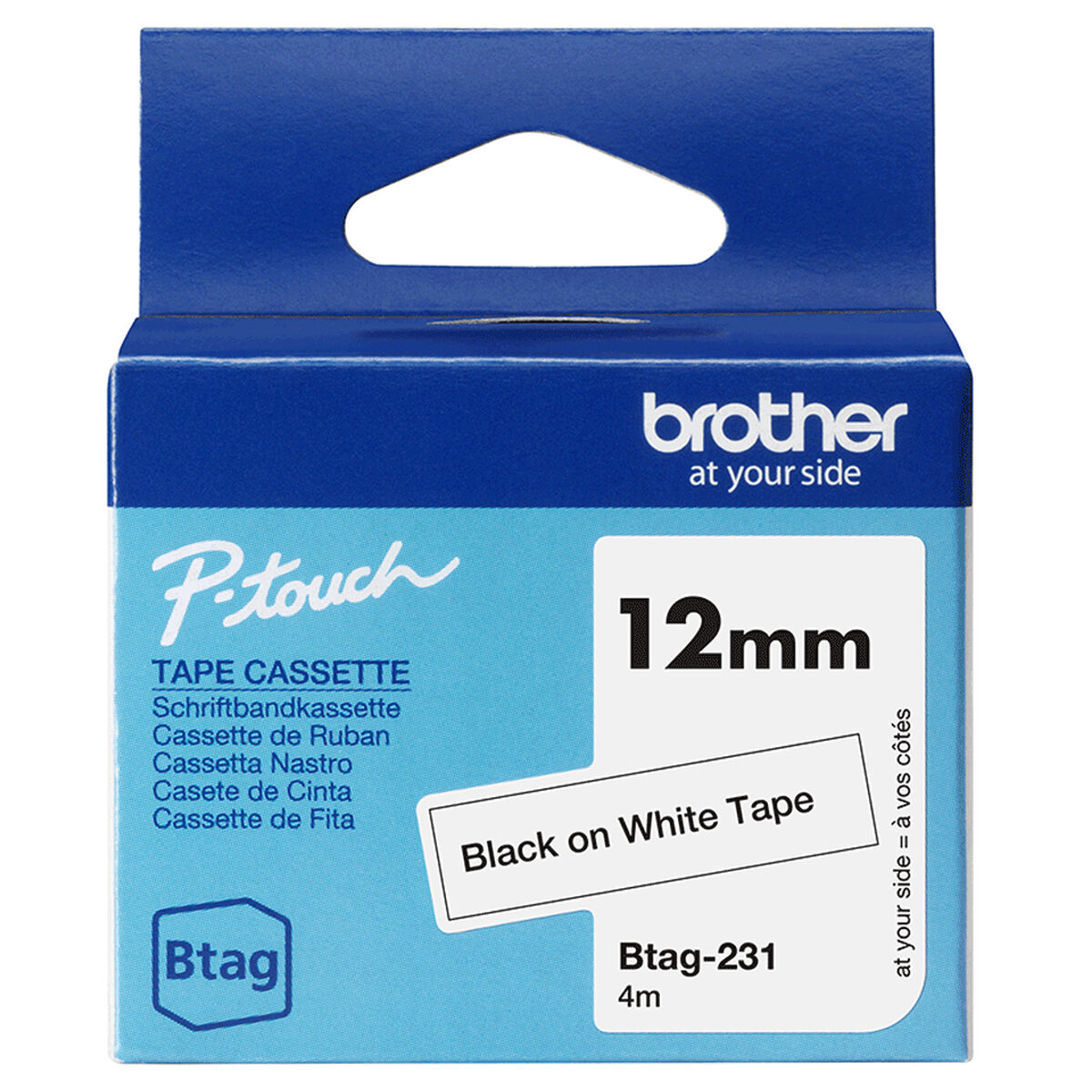 BROTHER 12MM BTAG231 Ribbon Black on White