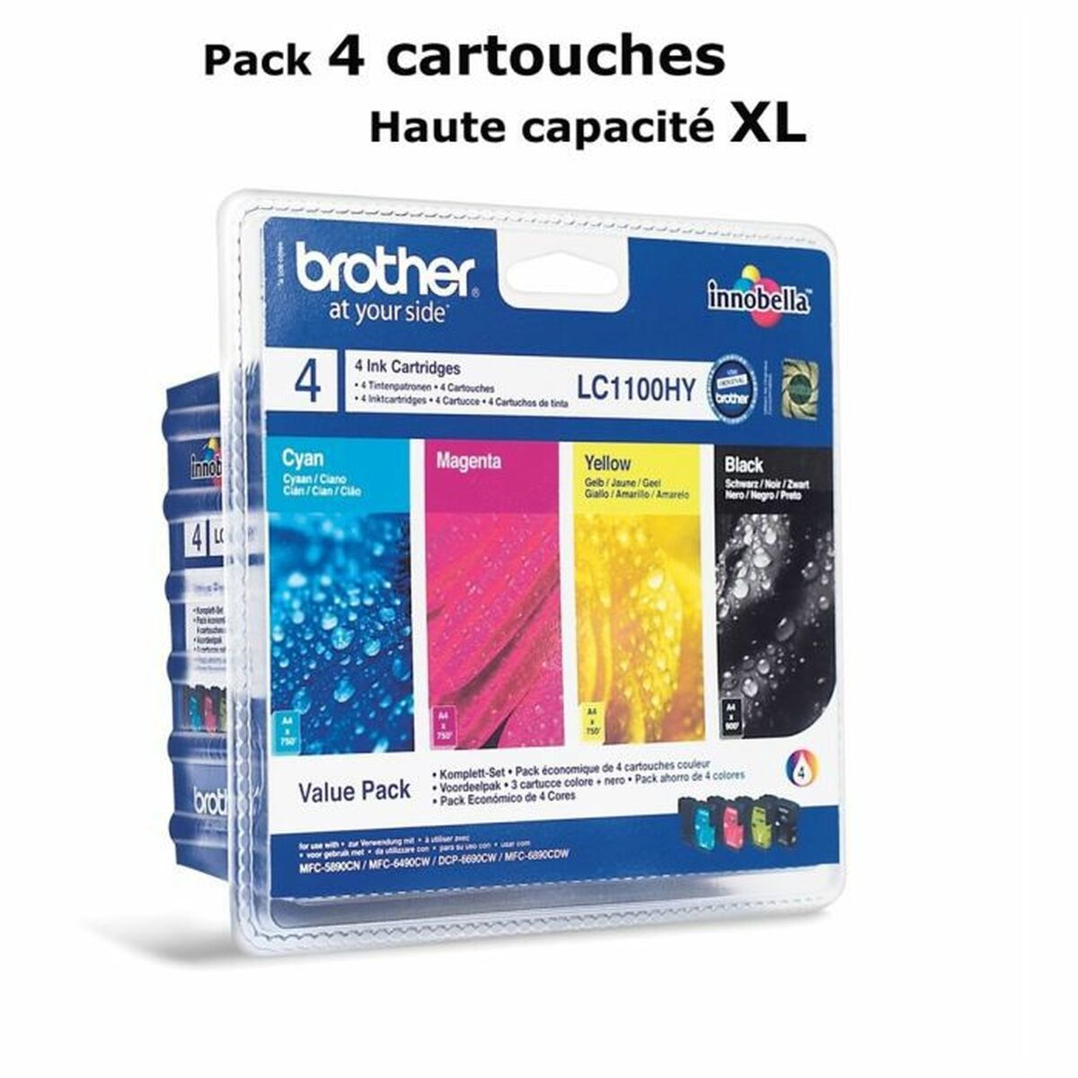 BROTHER LC-1100 cartouche d encre noir et tricolore haute capacité Nr: 19ml, Cl: 16ml Nr: 900, Cl: 750 pages pack de 4 blister