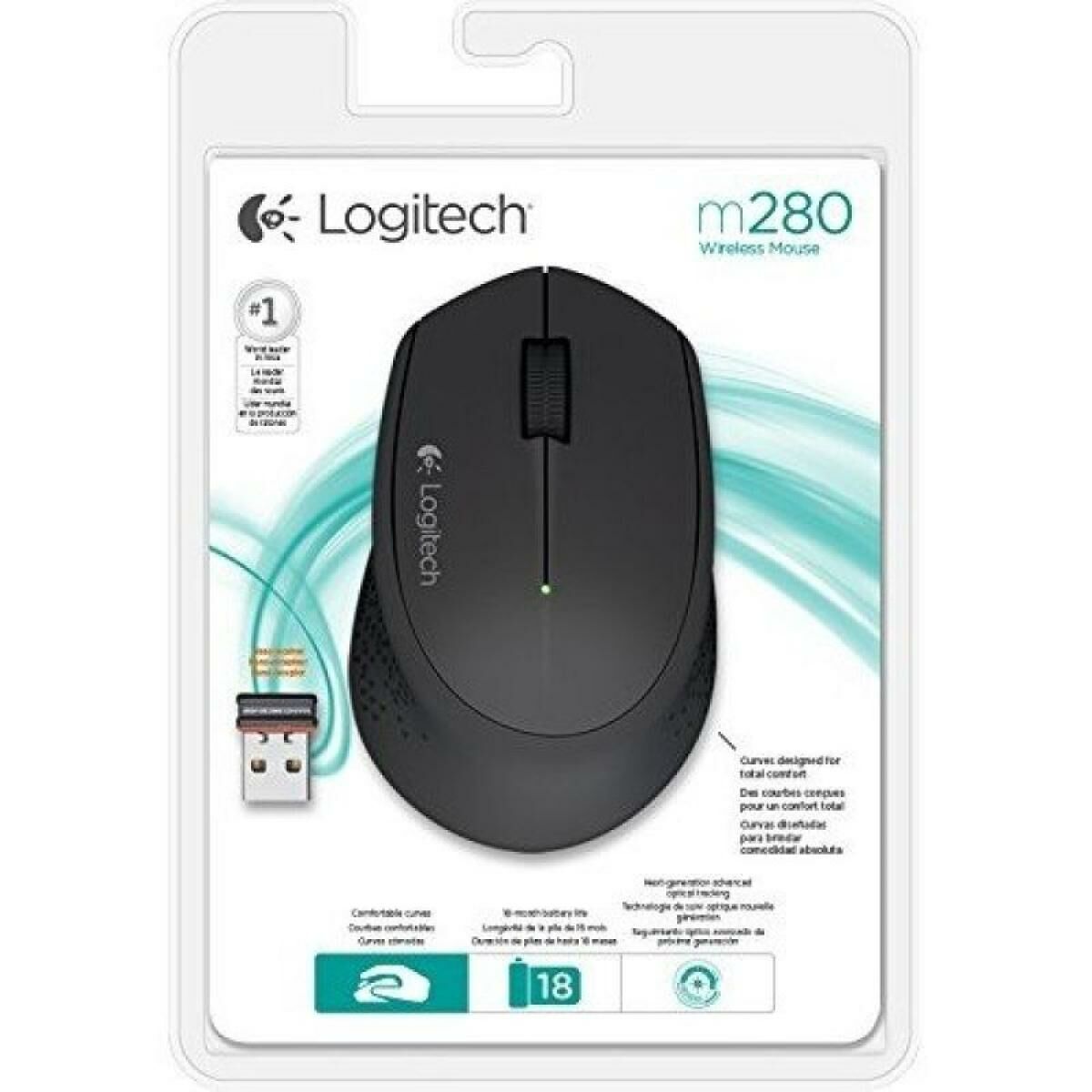 LOGITECH M280 Mouse right-handed optical 3 buttons wireless 2.4 GHz USB wireless receiver black