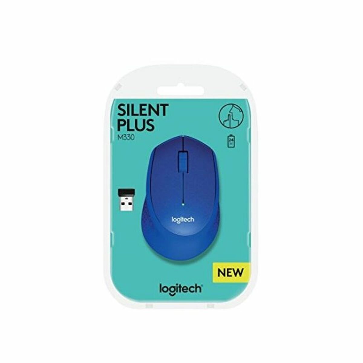 LOGITECH M330 SILENT PLUS Mouse 3 buttons wireless 2.4 GHz USB wireless receiver blue
