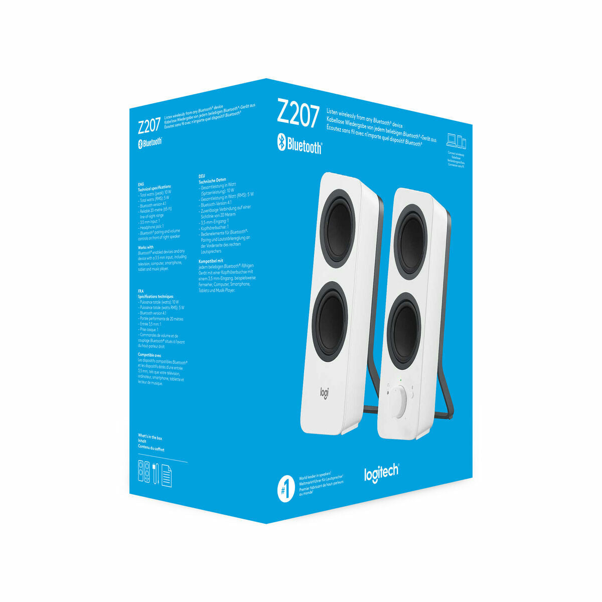 LOGITECH Z207 Speakers for PC 2.0-channel wireless Bluetooth 5 Watt Total white