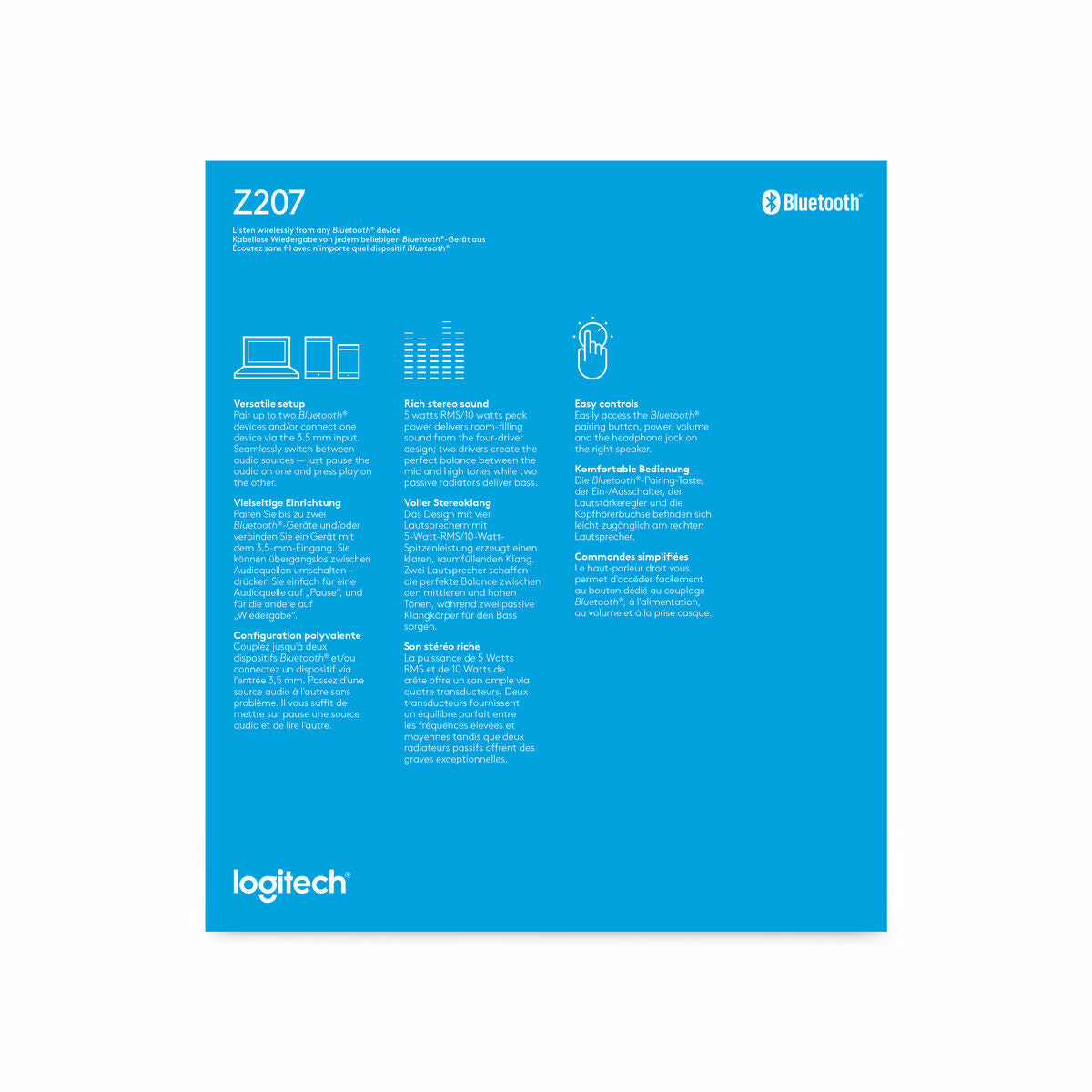 LOGITECH Z207 Speakers for PC 2.0-channel wireless Bluetooth 5 Watt Total white