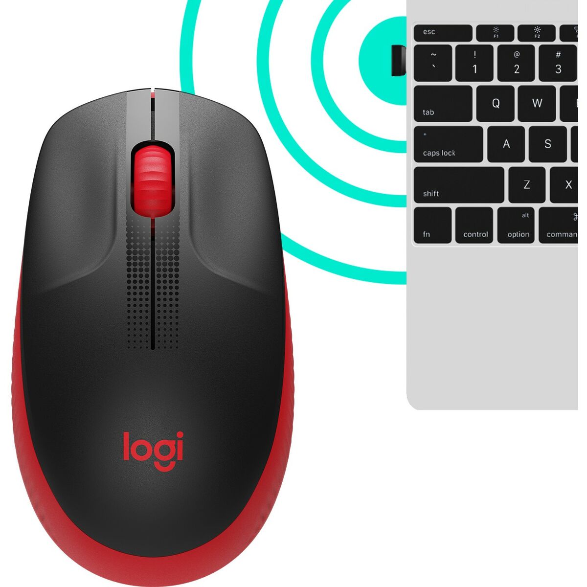 LOGITECH M190 Mouse optical 3 buttons wireless USB wireless receiver red