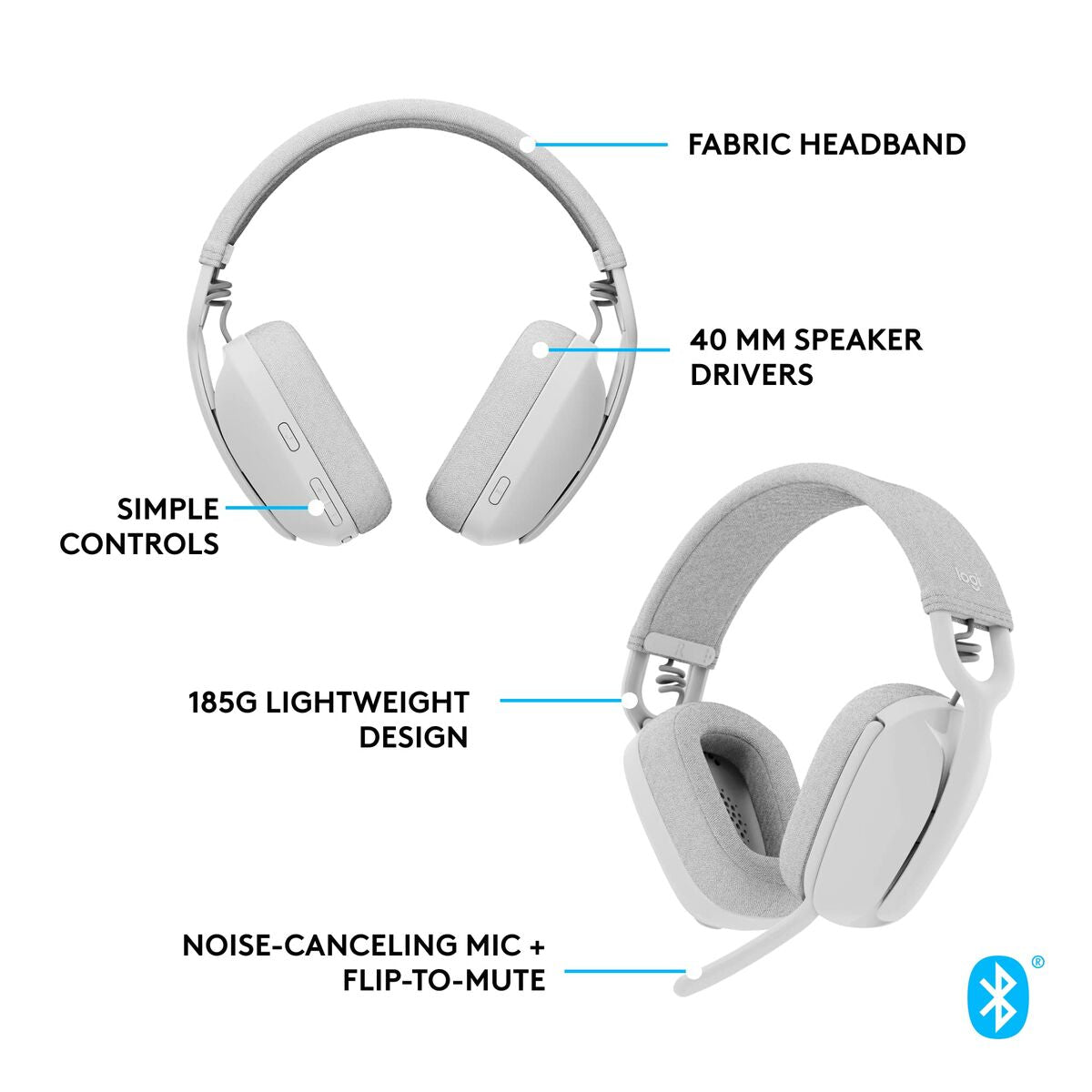 LOGITECH Zone Vibe 100 Headset full size Bluetooth wireless off-white