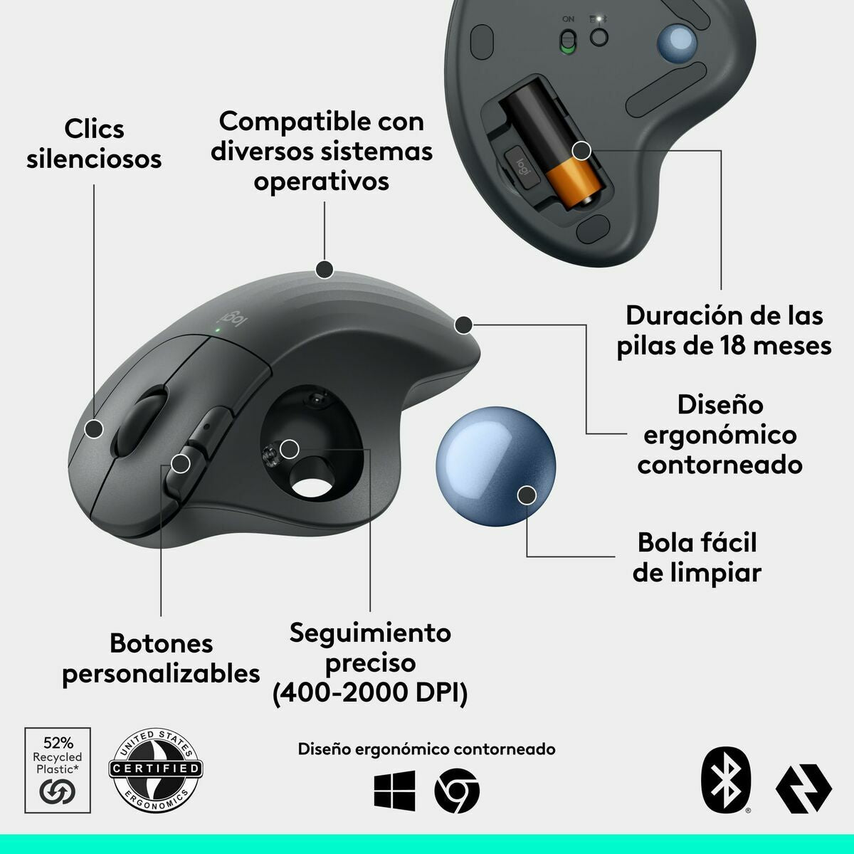 LOGITECH ERGO M575S Wireless Trackball - Graphite + Blue Ball