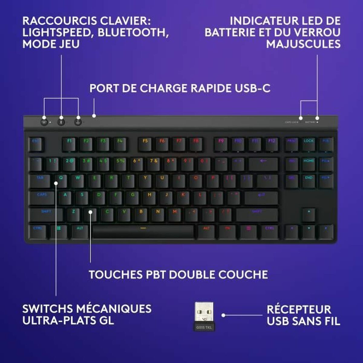 LOGITECH G515 LIGHTSPEED TKL Black (FR)