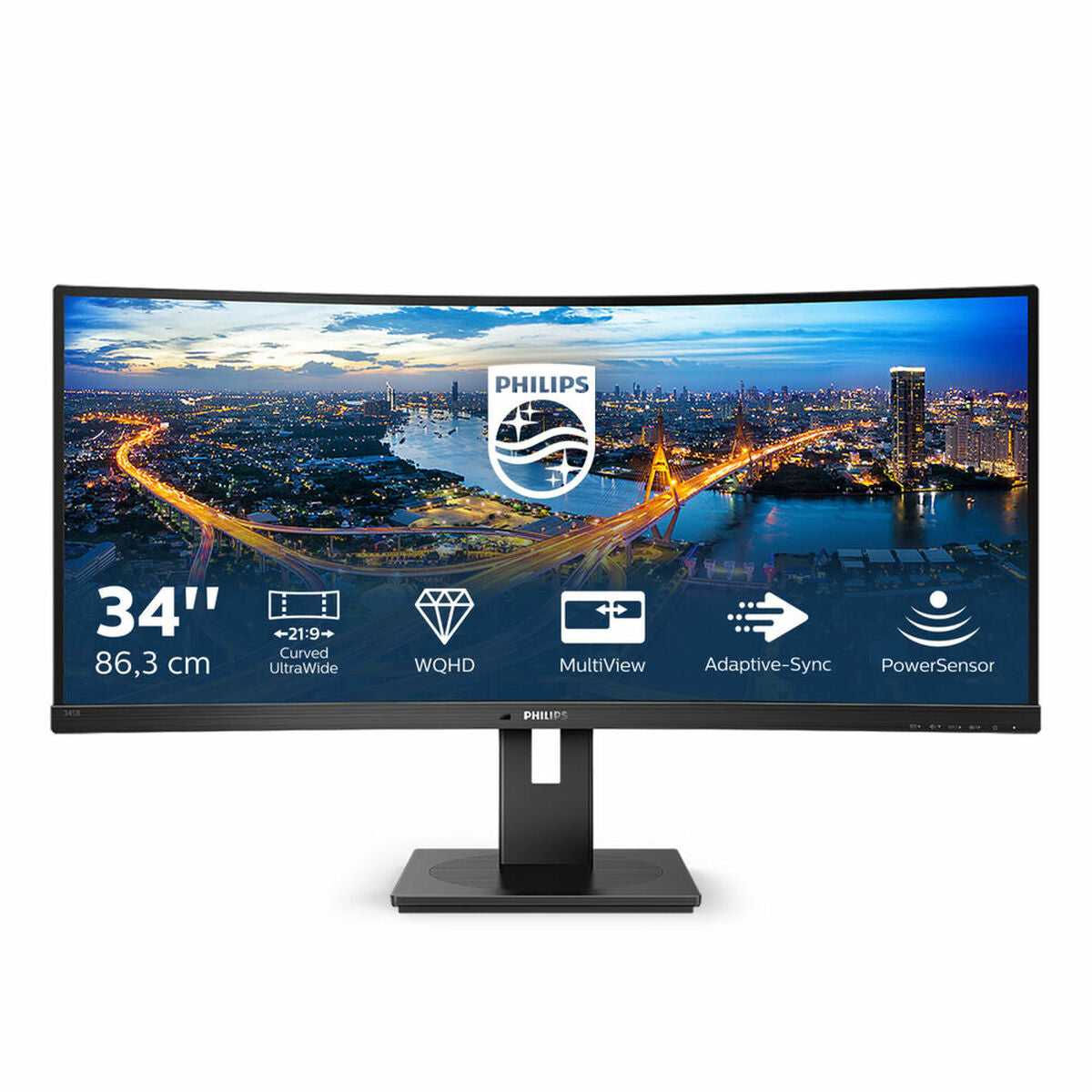 PHILIPS 345B1C - écran  incurvé - 34" - 3440 x 1440 WQHD @ 100 Hz - VA - 300 cd/m² - 3000:1 - 5 ms - 2xHDMI, DP- haut-parleurs