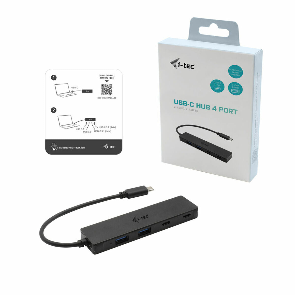 I-TEC USB-C Metal HUB 2xUSB 3.0 2xUSB-C 5Gbps without power adapter ideal for Notebook Ultrabook Tablet PC