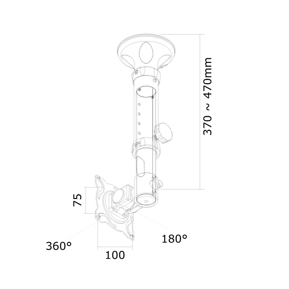 NEOMOUNTS FPMA-C025SILVER Support de plafond pour écran de 10-30p - h 37-47 cm - inclinable