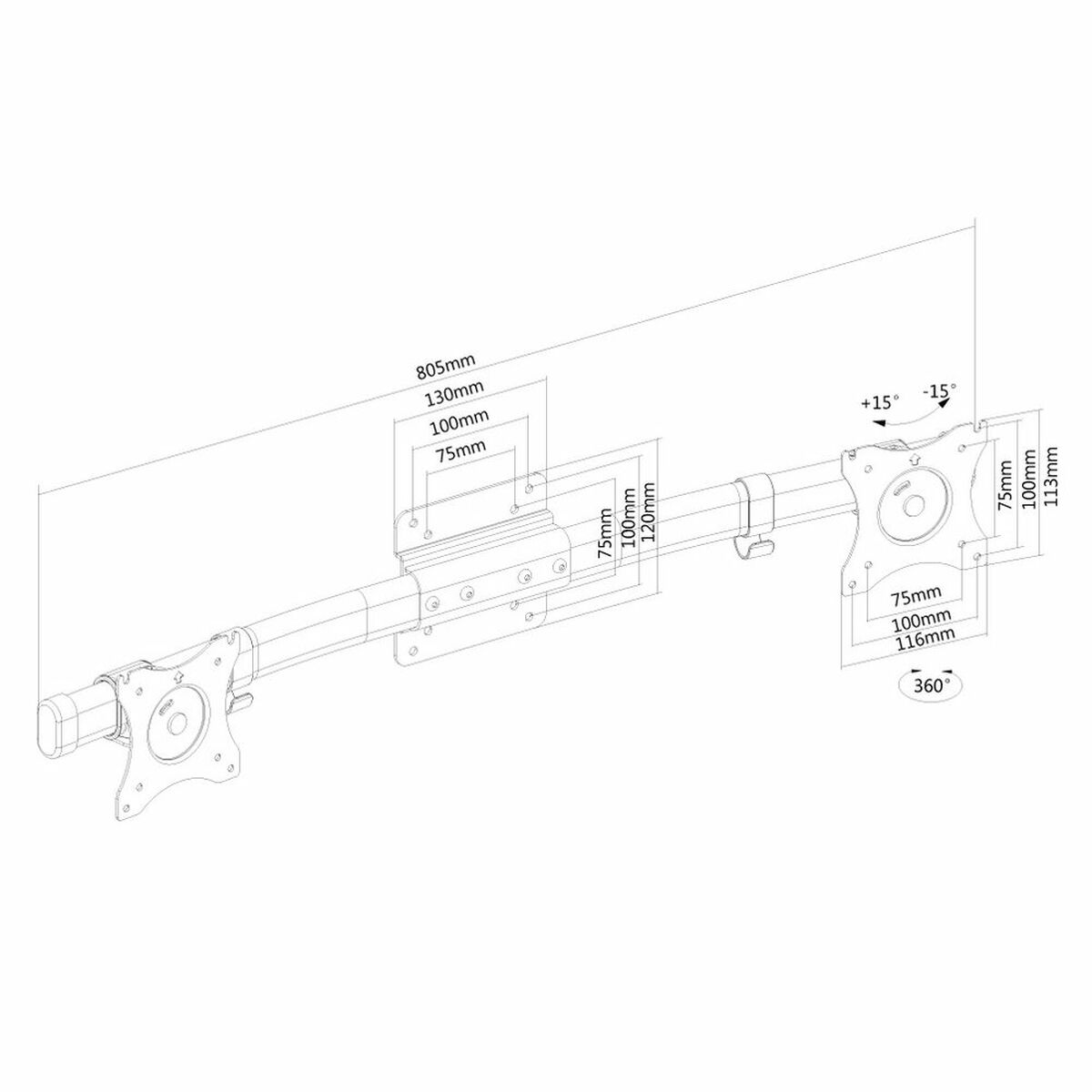 NEOMOUNTS FPMA-CB100BLACK Adaptateur pour 2 écrans avec barre transversale 10-27p