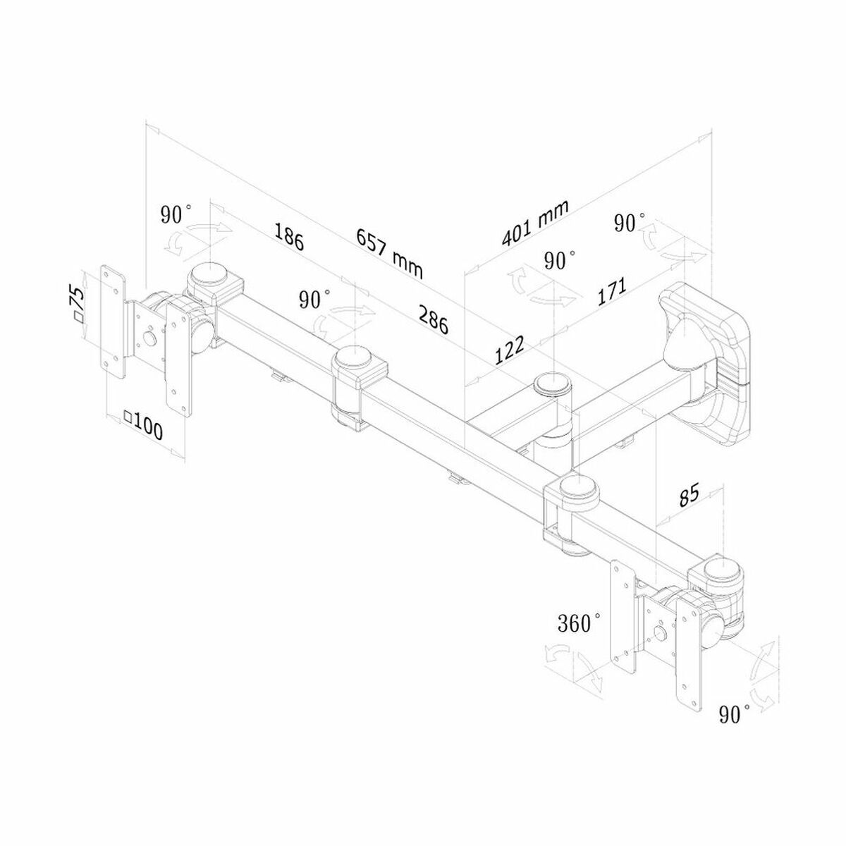 NEOMOUNTS FPMA-W960D Support mural double écrans 10-27p - orientable