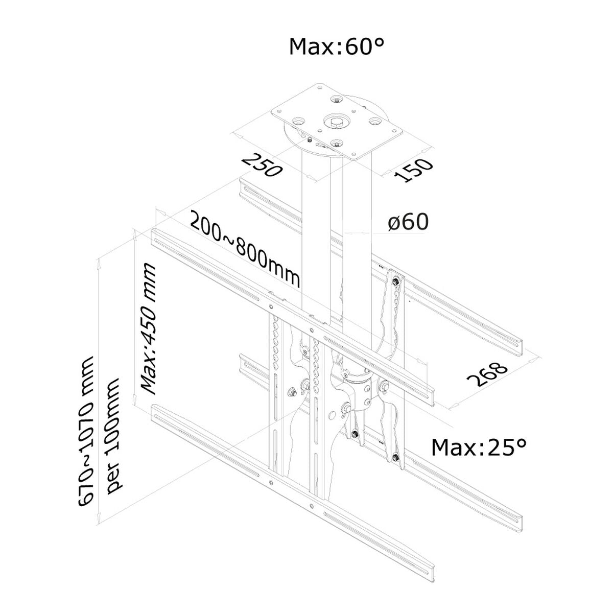 NEOMOUNTS PLASMA-C100D Support de plafond pour double écran 37-75p - h 67-107 cm