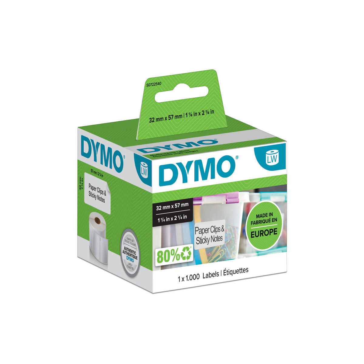 Rouleau dymo 1000 etiquettes 57x32 mm pour labelwriter