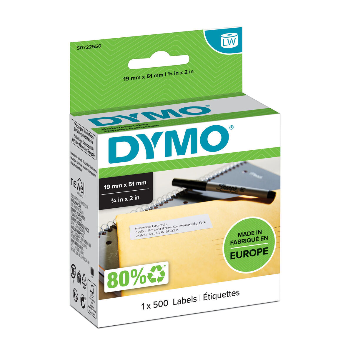 DYMO Rouleau de 500 étiquettes noir sur blanc 19x51mm