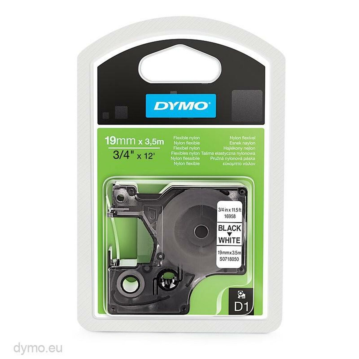 Ruban dymo D1 haute performance 19mm noir sur blanc