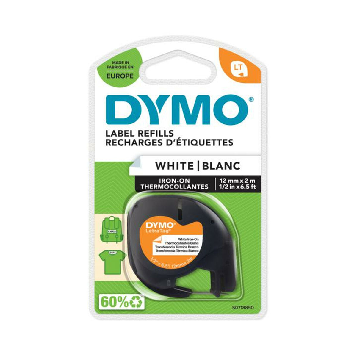 Ruban transfert DYMO vêtement N&B 12mmX2m