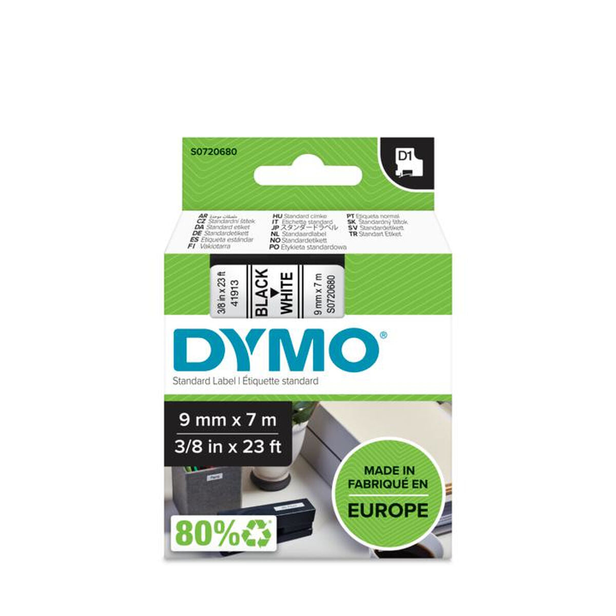 DYMO Ruban D1 - 9 mm noir sur blanc