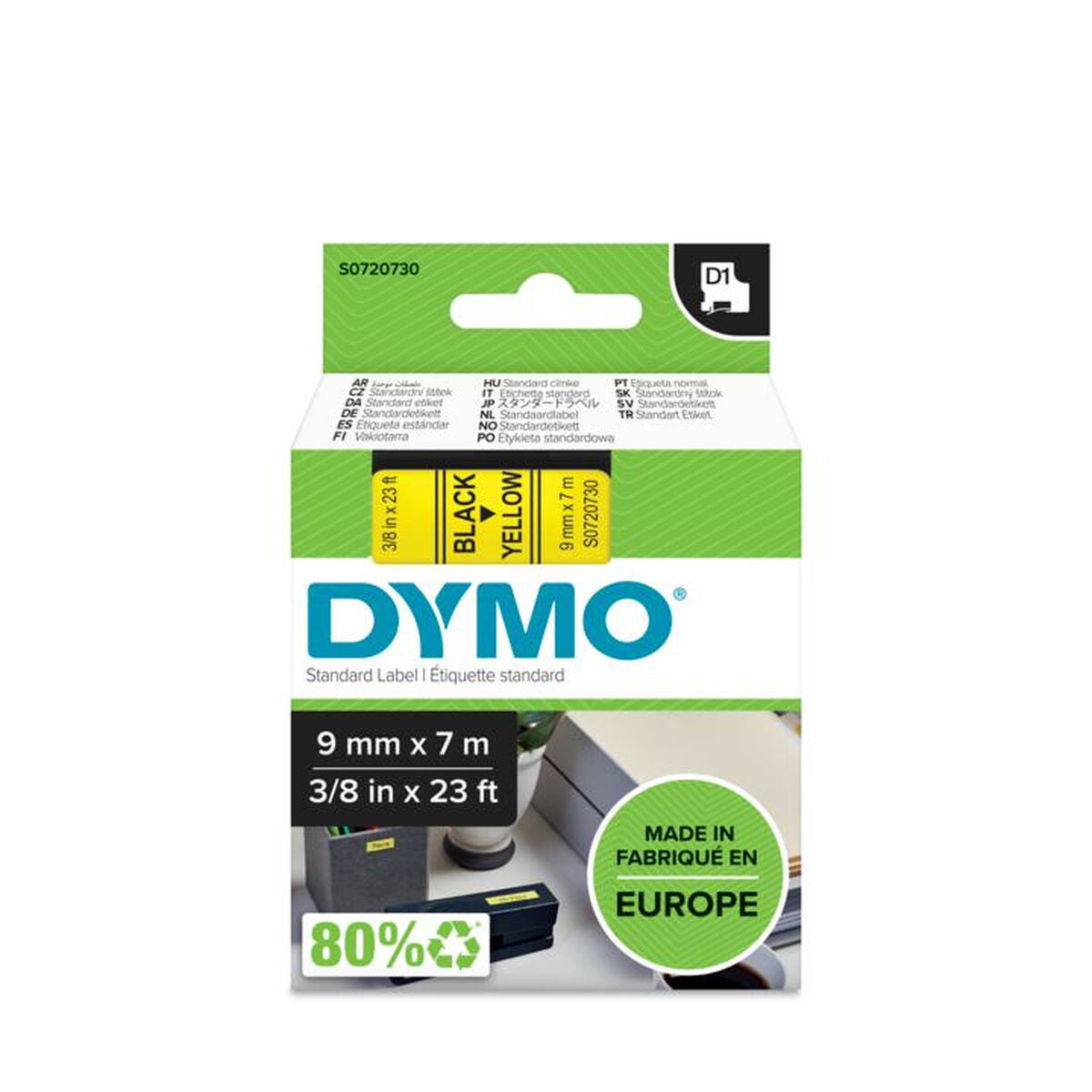 DYMO Ruban D1 - 9 mm noir sur jaune