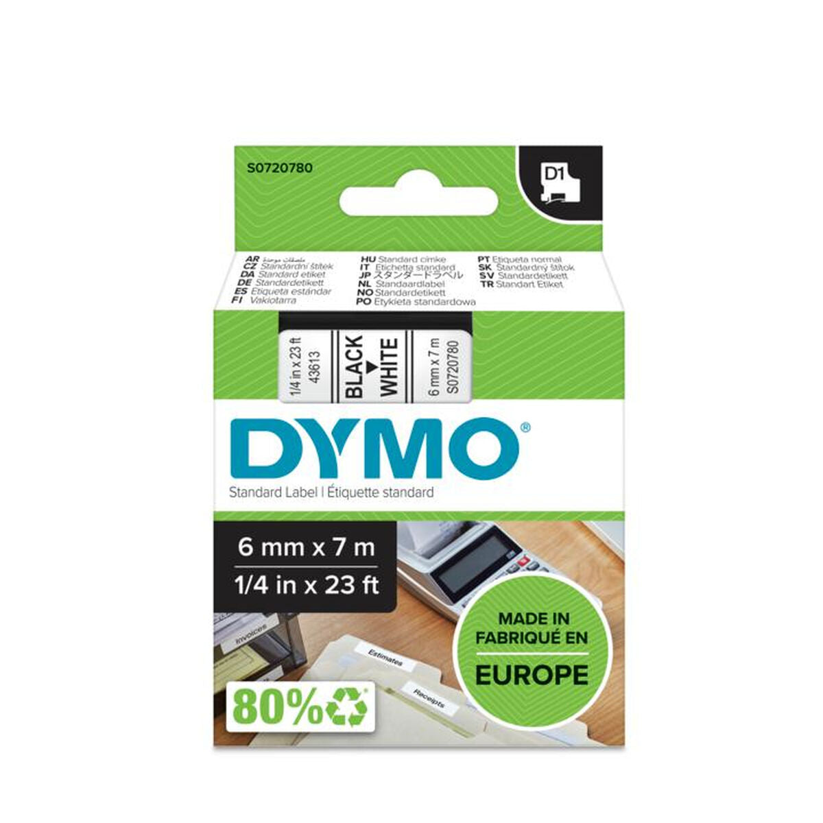DYMO Ruban D1 - 6 mm noir sur blanc