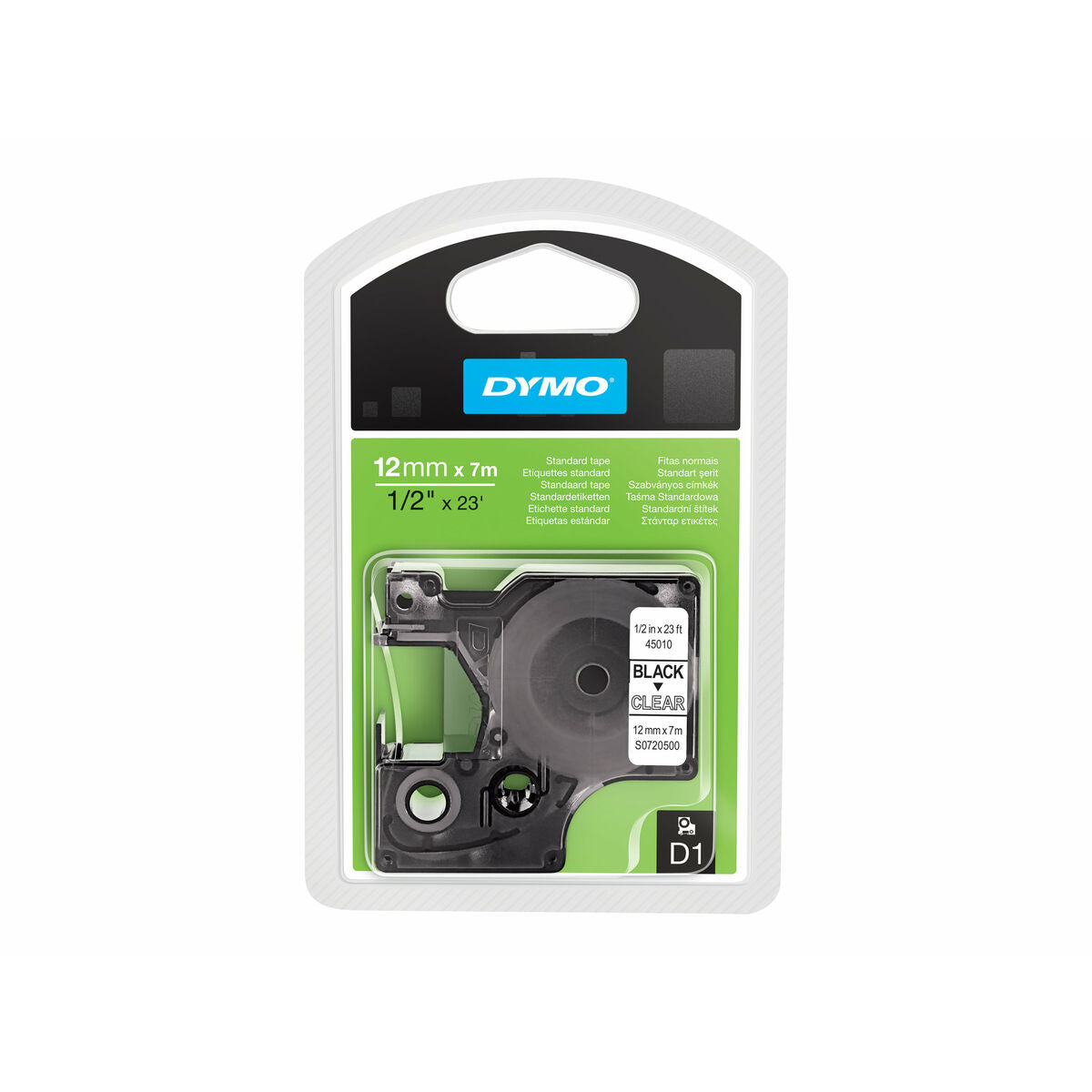 DYMO Ruban D1 - 12mm noir sur transp
