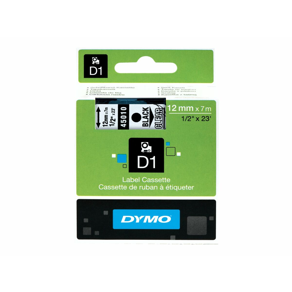 DYMO Ruban D1 - 12mm noir sur transp