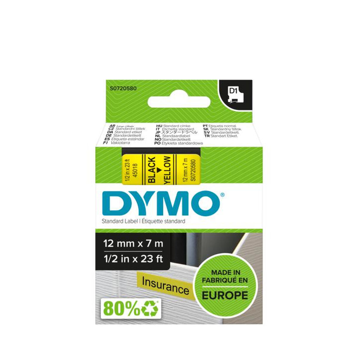DYMO Ruban D1 - 12 mm noir sur jaune
