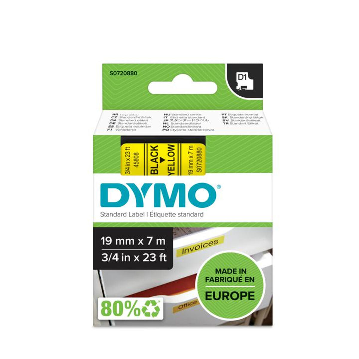 DYMO Ruban D1 - 19 mm noir sur jaune