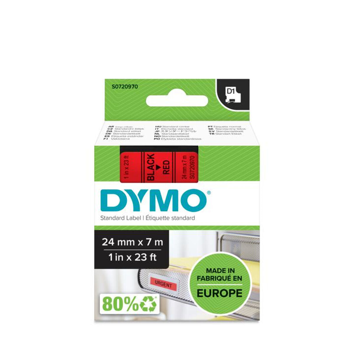 DYMO Ruban D1 noir sur rouge 24 mm x 7 m