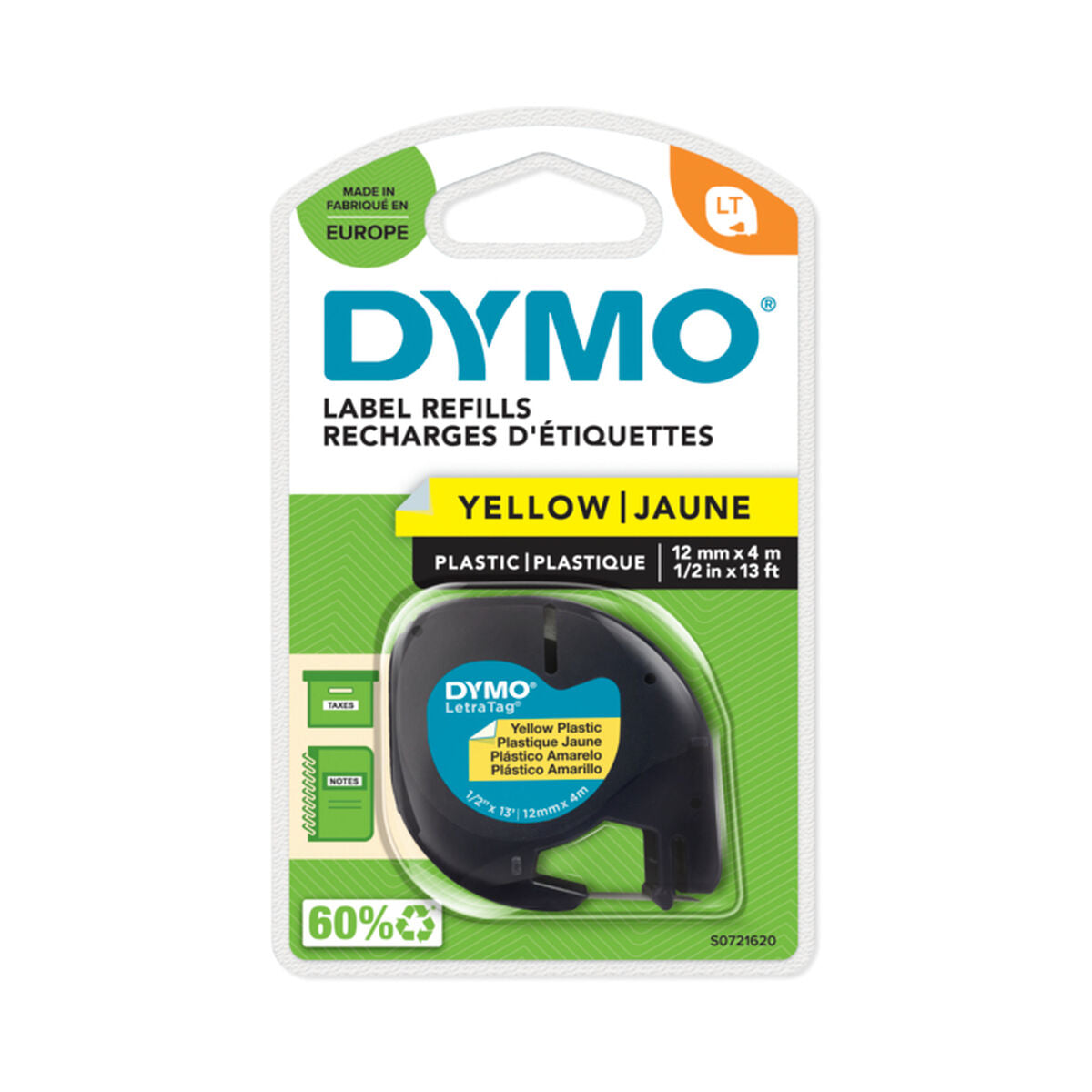 DYMO Ruban pour étiquette plastique LT 12 mm x 4 m, noir / jaune
