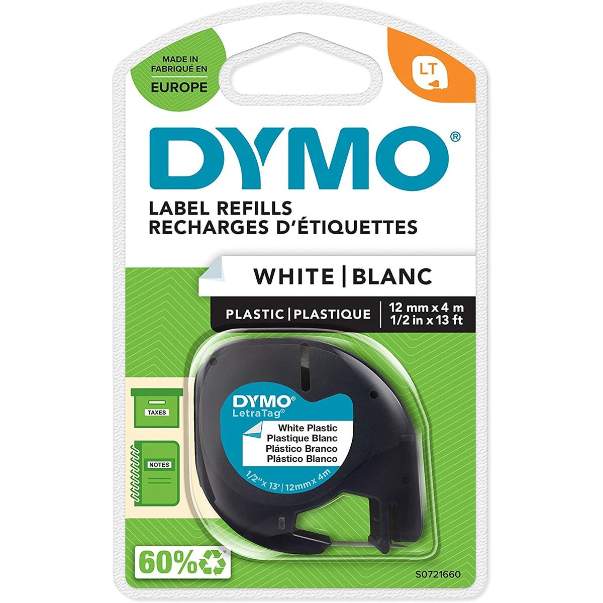 DYMO Ruban pour étiquette plastique LT 12mm x 4m noir/blanc