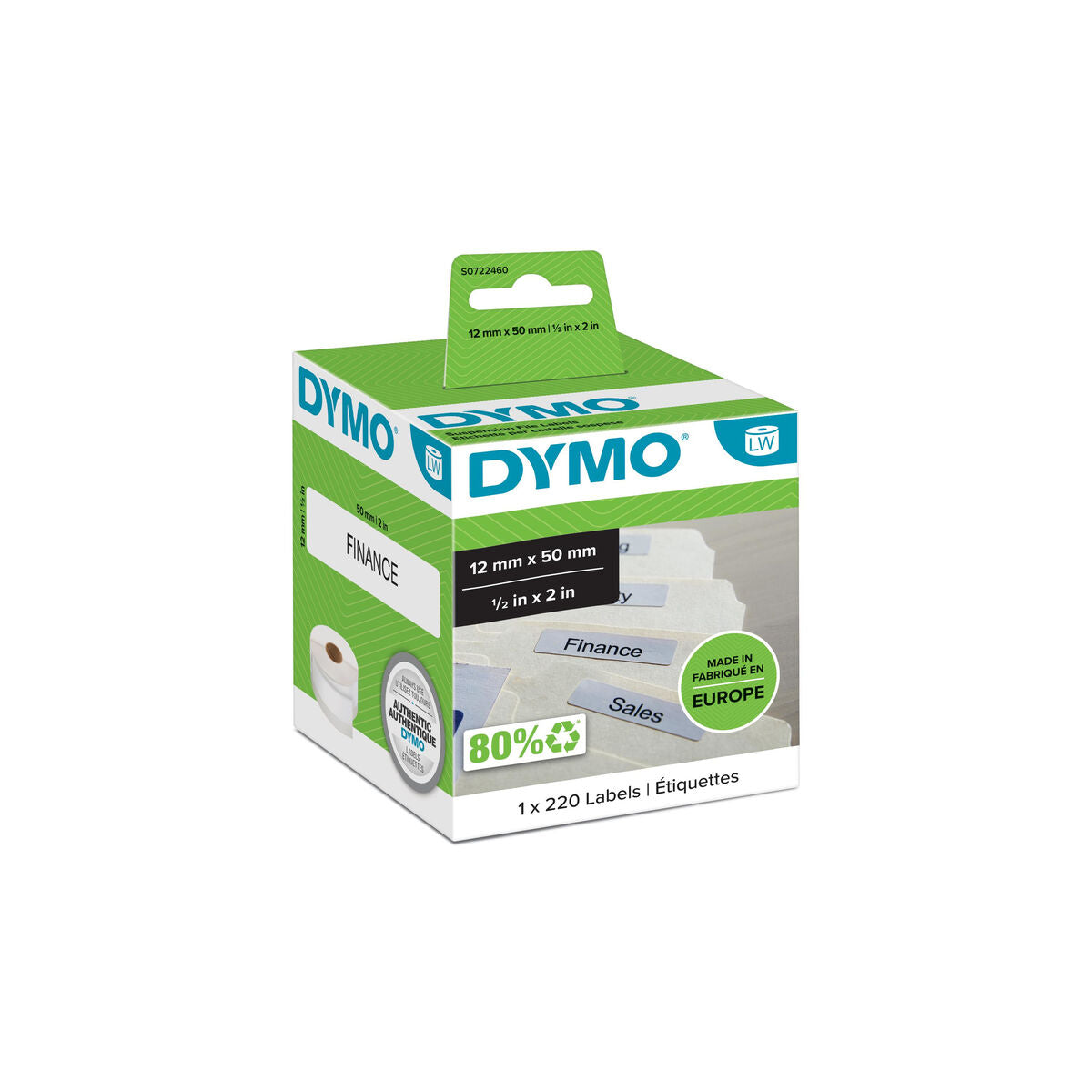 Rouleau dymo 220 etiquettes dossier 50x12MM pour labelwriter
