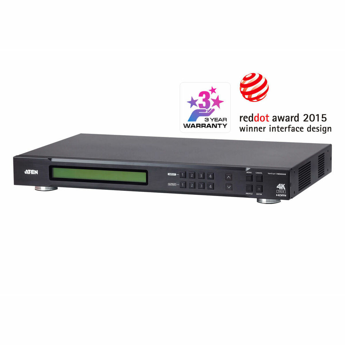Commutateur matriciel HDMI True 4K 4 x 4 - Commutateur de matrice AV - 18 Gbit/s - 600 MHz - 4096 x 2160 pixels - Noir - Métal