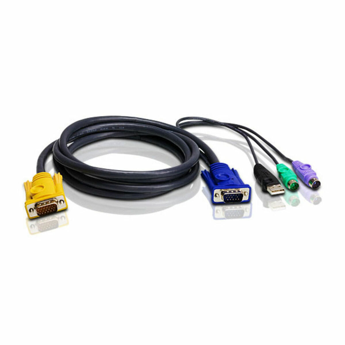 ATEN Câble KVM USB 1,8m PS/2 - 1,8 m - PS/2 - PS/2 - VGA - Noir - HDB-15 - 2 x PS/2 - USB A