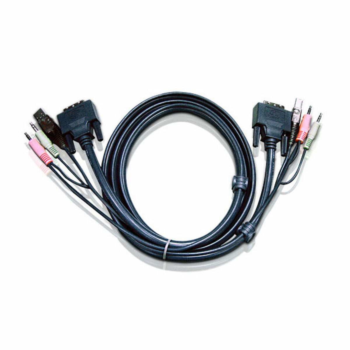 ATEN Câble KVM DVI-I USB Single Link 1,8m - 1,8 m - DVI-I - Noir - DVI-I/USB A/2 x 3.5mm - DVI-I/USB B/2 x 3.5mm - Mâle