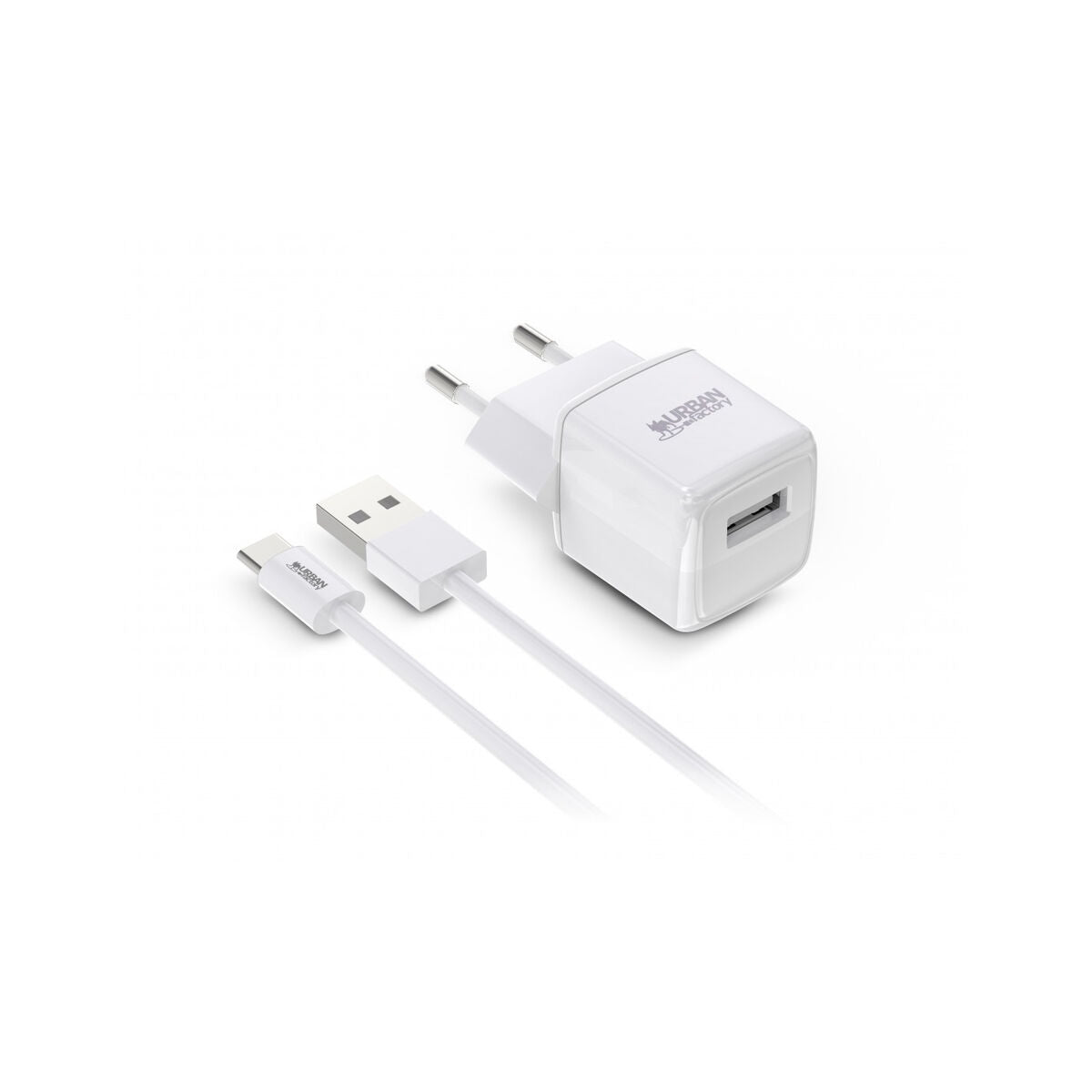 URBAN FACTORY POWER USB-A POWER ADAPTER 2.4A/12W WITH 1M USB-A TO USB-C CABLE