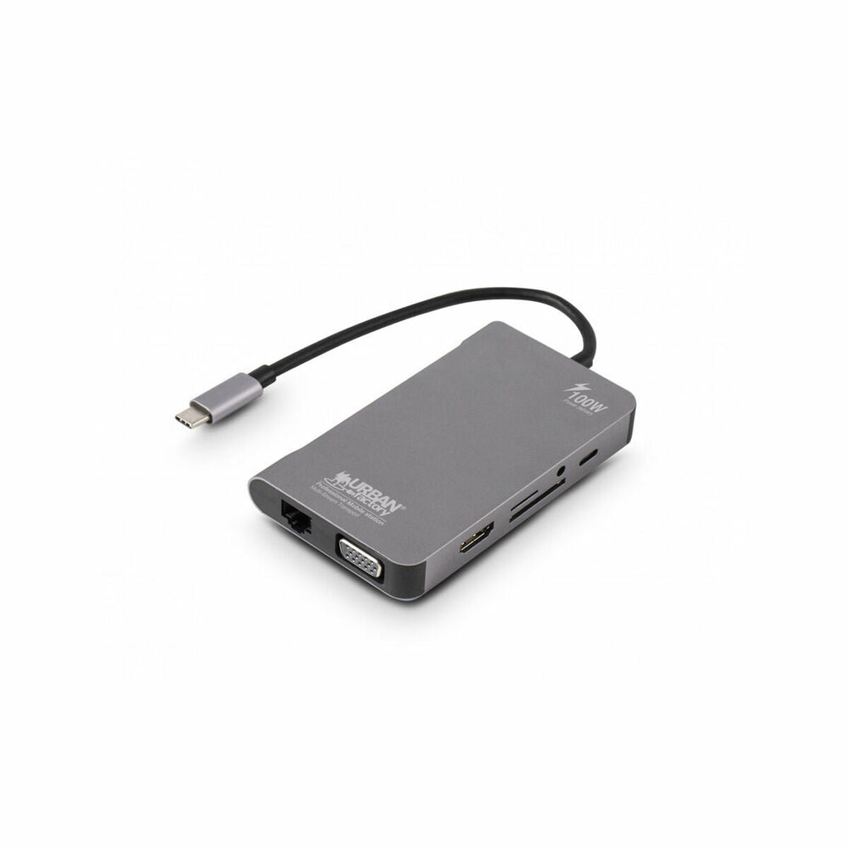 URBAN FACTORY Hubee Plus USB-C Mobile Station RJ45 Gigabit HDMI 4K VGA HD 3xUSB-A 3.1 of 10gbps 100Watts