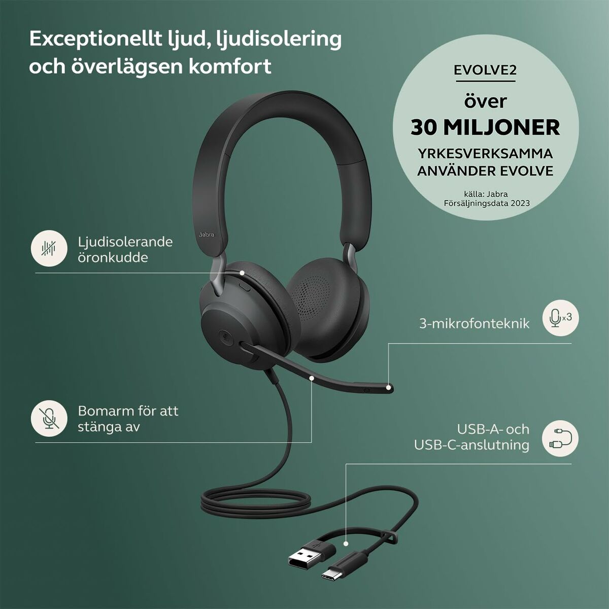 Jabra Evolve2 40 SE USB C/A UC Stereo